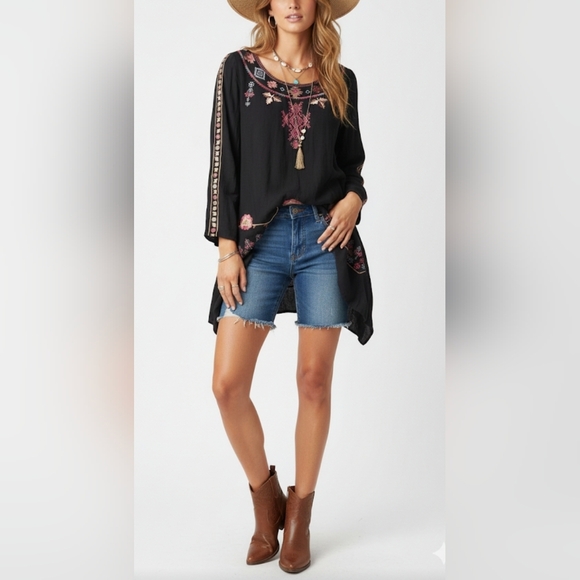 Tops - Tasha Polizzi Collection Embroidered Black and Pink Women's Top M BOHO GYPSY